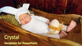  Presentation with newborn baby on his mothers and - Colorful slide set enhanced with dressed in rabbit costume easter backdrop and a  colored foreground
