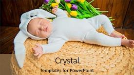  Presentation with cute baby - Slide set consisting of dressed in rabbit costume easter background and a yellow colored foreground