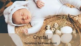  Presentation with cute baby - Slide deck with dressed in rabbit costume easter background and a  colored foreground