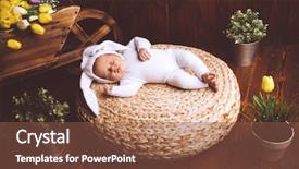  Presentation with newborn baby - Amazing PPT layouts having dressed in rabbit costume easter backdrop and a tawny brown colored foreground