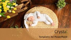  Presentation with neonatal premature newborn baby girl - Audience pleasing theme consisting of dressed in rabbit costume easter backdrop and a gold colored foreground