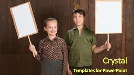  Presentation with veterans children - Audience pleasing PPT theme consisting of dressed in retro military uniform backdrop and a tawny brown colored foreground