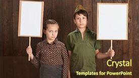  Presentation with veterans children - Slide deck enhanced with dressed in retro military uniform background and a tawny brown colored foreground