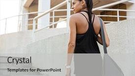  Presentation with carrying school bag - Audience pleasing PPT layouts consisting of dressed in sportswear carrying bag backdrop and a light gray colored foreground