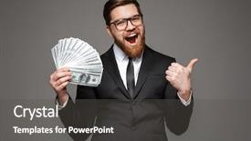  Presentation with banknotes - PPT theme with dressed in suit showing money background and a dark gray colored foreground