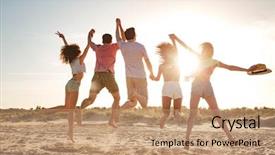  Presentation with welcome back friend - Audience pleasing slide set consisting of dressed in summer clothes jump backdrop and a coral colored foreground