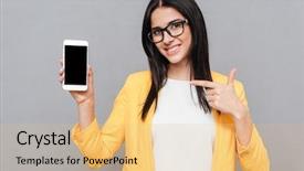  Presentation with photo display - Presentation theme consisting of dressed in yellow jacket background and a yellow colored foreground