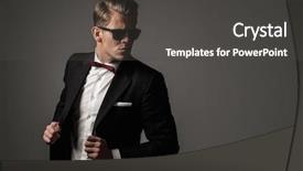  Presentation with man wear black suit - PPT layouts with dressed man in black suit background and a dark gray colored foreground