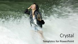  Presentation with asian - Audience pleasing theme consisting of dressed standing in rough breaker backdrop and a light gray colored foreground