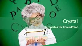  Presentation with tan book stack stacks of books - Slide deck enhanced with dressed up pupil holding books background and a  colored foreground