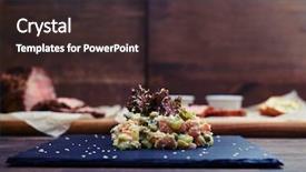  Presentation with low angle view of volleyball - Audience pleasing presentation consisting of dressed with sesame and red backdrop and a tawny brown colored foreground