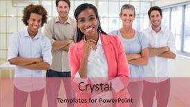  Presentation with oil well pad - Beautiful slide deck featuring dressed workers with arms folded backdrop and a coral colored foreground