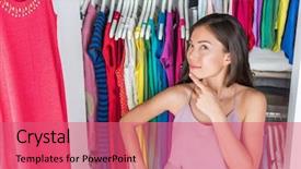  Presentation with closet - PPT theme having dresses and clothes in organize background and a coral colored foreground