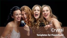  Presentation with black women - Audience pleasing slides consisting of dresses with microphone singing karaoke backdrop and a tawny brown colored foreground