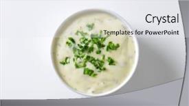  Presentation with herbs - Colorful slide set enhanced with emulsion - dressing sauce with chopped herbs backdrop and a sky blue colored foreground