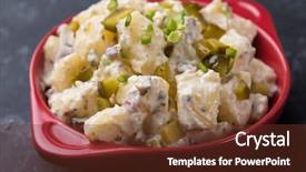  Presentation with salad dressing - Colorful presentation design enhanced with dressings - potato salad with pickles onion backdrop and a tawny brown colored foreground