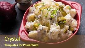  Presentation with salad dressing - Slide deck with dressings - potato salad with pickles onion background and a tawny brown colored foreground