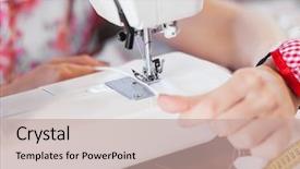  Presentation with sewing machine - PPT theme with dressmaker hands working with sewing background and a coral colored foreground