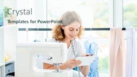  Presentation with workshop - Beautiful PPT layouts featuring dressmaker-selecting-sketch-on-tablet backdrop and a cool aqua colored foreground
