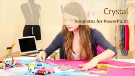  Presentation with babbling brook beautiful reflections - Audience pleasing presentation theme consisting of dressmaking - beautiful young dressmaker in workroom backdrop and a lemonade colored foreground