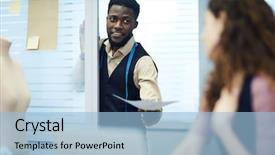  Presentation with tailoring - Presentation theme featuring dressmaking - cheerful content confident handsome black background and a light blue colored foreground