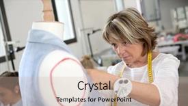  Presentation with class - Slide deck consisting of dressmaking - closeup of dressmaker in training background and a  colored foreground