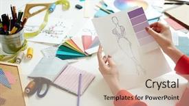  Presentation with clothes - PPT theme with dressmaking - dressmaker choosing trendy violet color background and a soft green colored foreground