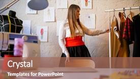  Presentation with patterns - Cool new slide set with dressmaking - image of dressmaker woman standing backdrop and a coral colored foreground