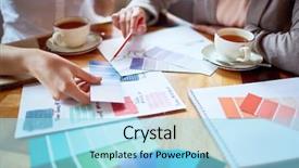  Presentation with tints - Colorful PPT theme enhanced with dressmaking - one of fashion designers pointing backdrop and a arctic colored foreground