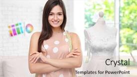  Presentation with barricade tape red and white - Cool new presentation theme with dressmaking - pretty young dressmaker with measuring backdrop and a lemonade colored foreground