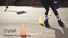  Presentation with drill - Theme having dribble - low section of basketball player background and a soft green colored foreground