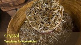  Presentation with market food - Cool new PPT theme with dried anchovies fish ideal backdrop and a tawny brown colored foreground