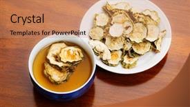  Presentation with bitter melon - Presentation design enhanced with dried bitter melon tea background and a coral colored foreground