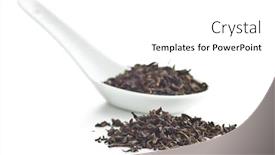  Presentation with black tea - Audience pleasing presentation theme consisting of dried black tea leaves isolated on white background backdrop and a white colored foreground