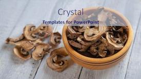  Presentation with dried food - Cool new slide deck with dried-button-mushrooms-healthy-food backdrop and a lemonade colored foreground