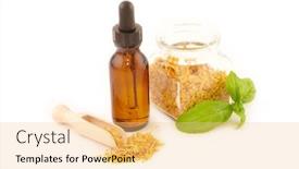  Presentation with oil - Cool new slides with dried caledula officinalis petals with macerated oil isolated on white backdrop and a lemonade colored foreground