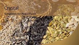  Presentation with cereal - PPT layouts with peanut farming - dried cereal seeds and fruits background and a coral colored foreground