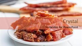  Presentation with meat - Slides with dried-chicken-meat-tasty-jerky background and a red colored foreground