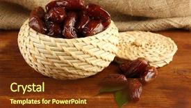  Presentation with background - Slide deck having dried dates in basket on table on sackcloth background background and a tawny brown colored foreground