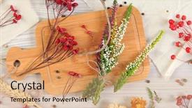  Presentation with flowers - Colorful PPT theme enhanced with dried flowers on wooden background backdrop and a  colored foreground