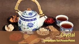  Presentation with paper cups - Colorful presentation theme enhanced with dried food - chinese herb tea selection backdrop and a tawny brown colored foreground