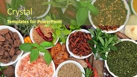  Presentation with porcelain - Presentation theme having dried-fresh-herbs-spice background and a tawny brown colored foreground