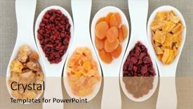  Presentation with porcelain - Theme with dried fruit in white porcelain background and a coral colored foreground