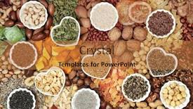  Presentation with food minerals - PPT theme having dried-fruit-nut-and-seed background and a gold colored foreground