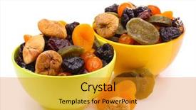  Presentation with nuts and dried fruits - Presentation design with dried fruits in bright bowls background and a gold colored foreground