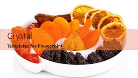  Presentation with white plate - Slides with dried fruits on plate isolated on white background and a gold colored foreground
