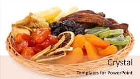  Presentation with wicker - PPT layouts with dried fruits on wicker plate isolated on white background and a yellow colored foreground