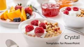  Presentation with yogurt - Amazing presentation theme having dried fruits seeds nuts - healthy breakfast meal - bowl backdrop and a coral colored foreground