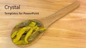  Presentation with healthy snack - Presentation theme consisting of dried guava chips slices preserved background and a coral colored foreground