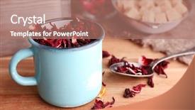  Presentation with hibiscus - Slides enhanced with dried hibiscus tea in color mug brown sugar in box on wooden background background and a coral colored foreground